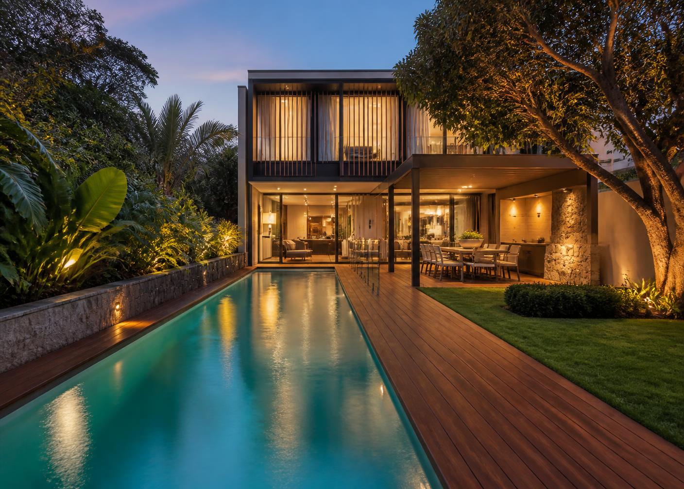 Luxury Australian residence with lap pool, timber deck and entertaining terrace